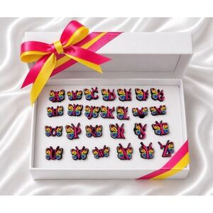 26pc Rainbow Butterfly Alphabet A-Z Shoe Charms Set for Clogs Bags Pink Letters